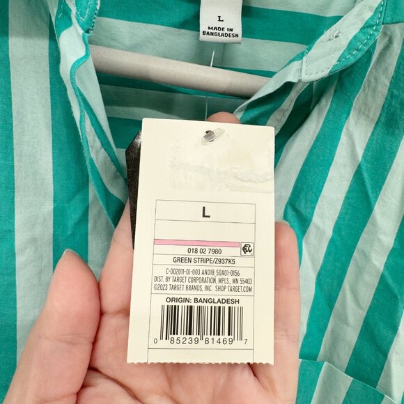 NEW A New Day Womens Long Sleeve Button-Down Shirt - Green Stripe - Size L - Picture 6 of 10